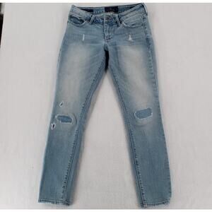 Lucky Brand Distressed Jeans Sz 2 Lolita Crop Low Rise Stretch Med Wash Capri